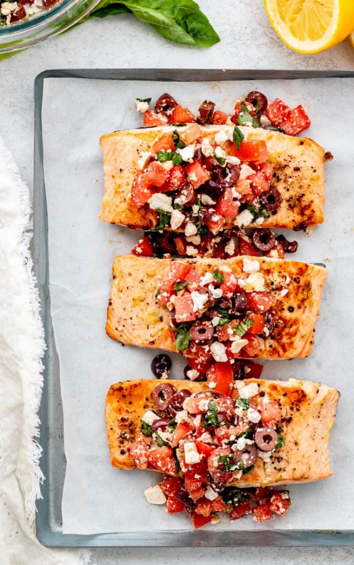 Salmon Steaks with Mediterranean Salsa – Cinder