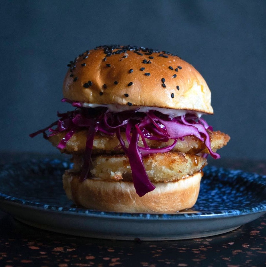 Sesame katsu buns cooked on indoor cinder grill