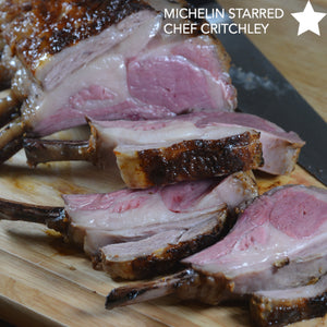 Roasted Frenched Rack of Lamb with Cap on indoor grill