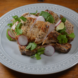 whole30 pork chops cooked perfectly on cinder grill