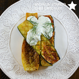 Roasted Summer Squash & Zucchini with Yogurt on precision grill Cinder grill 