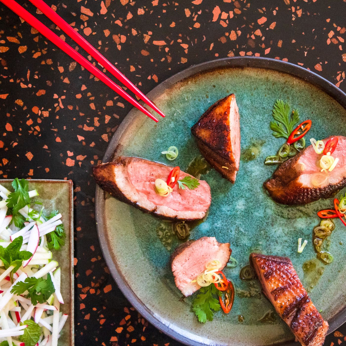 Cinder Recipe Duck Breast Crispy Skin Apple Kohlrabi Slaw